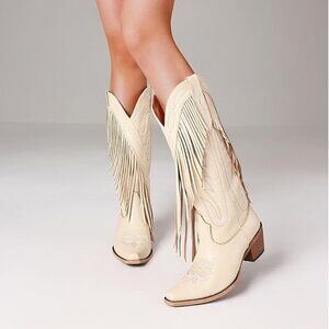 NEW! Cowboy Boots for Women Fringe Knee High Cowgirl Western Boots-Beige
